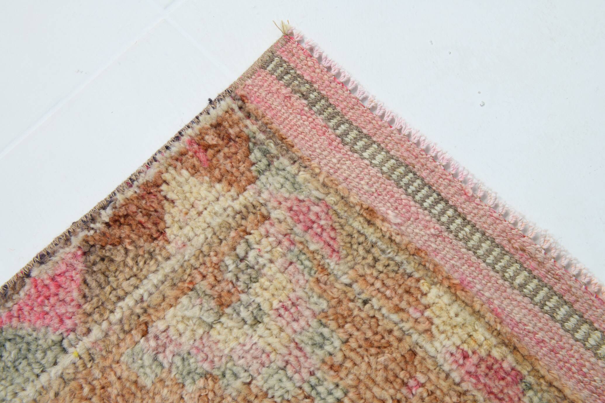 Turkish Pink & Brown Vintage Runner Rug, 78x371Cm