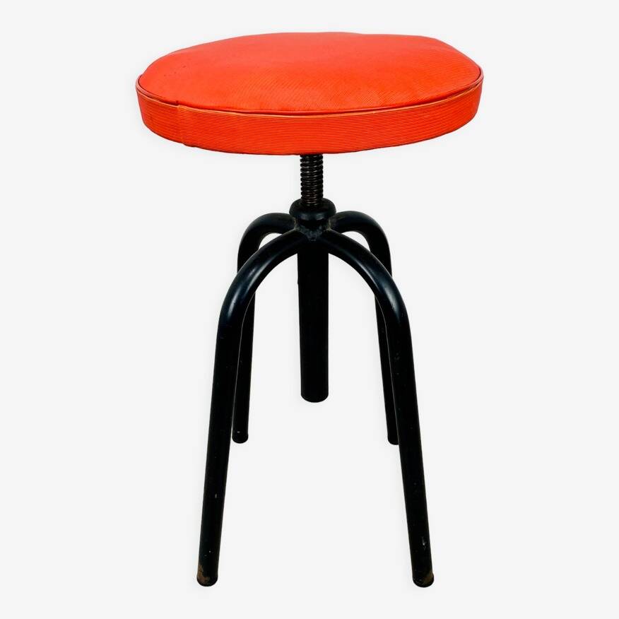 Vintage 50s screw stool in red faux leather