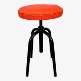 Vintage 50s screw stool in red faux leather
