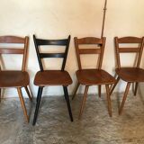 Set of 4 mismatched vintage chairs compass legs