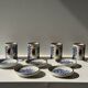 Set of 4 small cups and saucers with Asian blue landscape decor