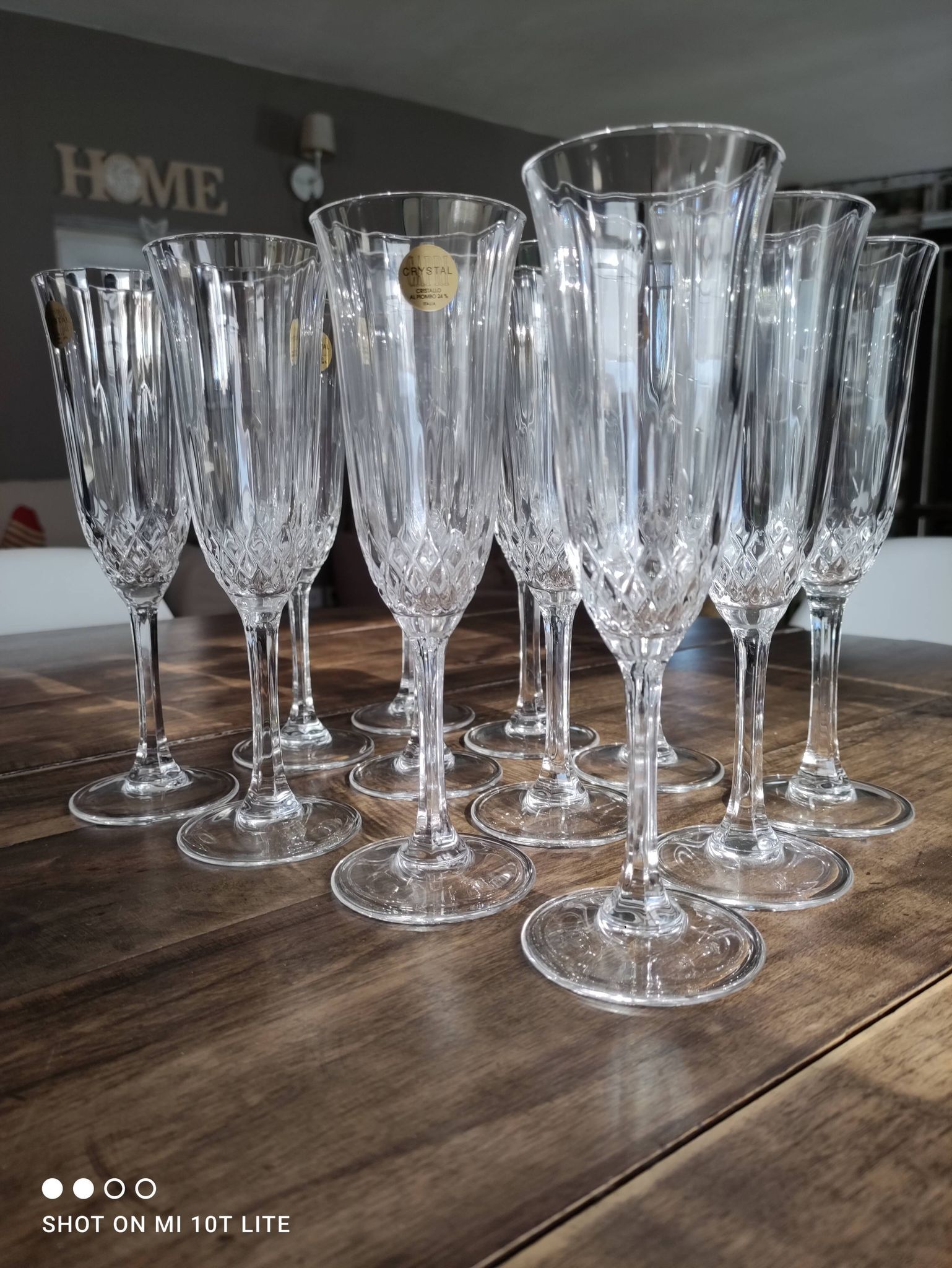 Set of 12 vintage Italian crystal champagne flutes Capri model with original boxes