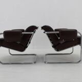 1950s Pair of Tubular Armchairs in Leather, Czechoslovakia