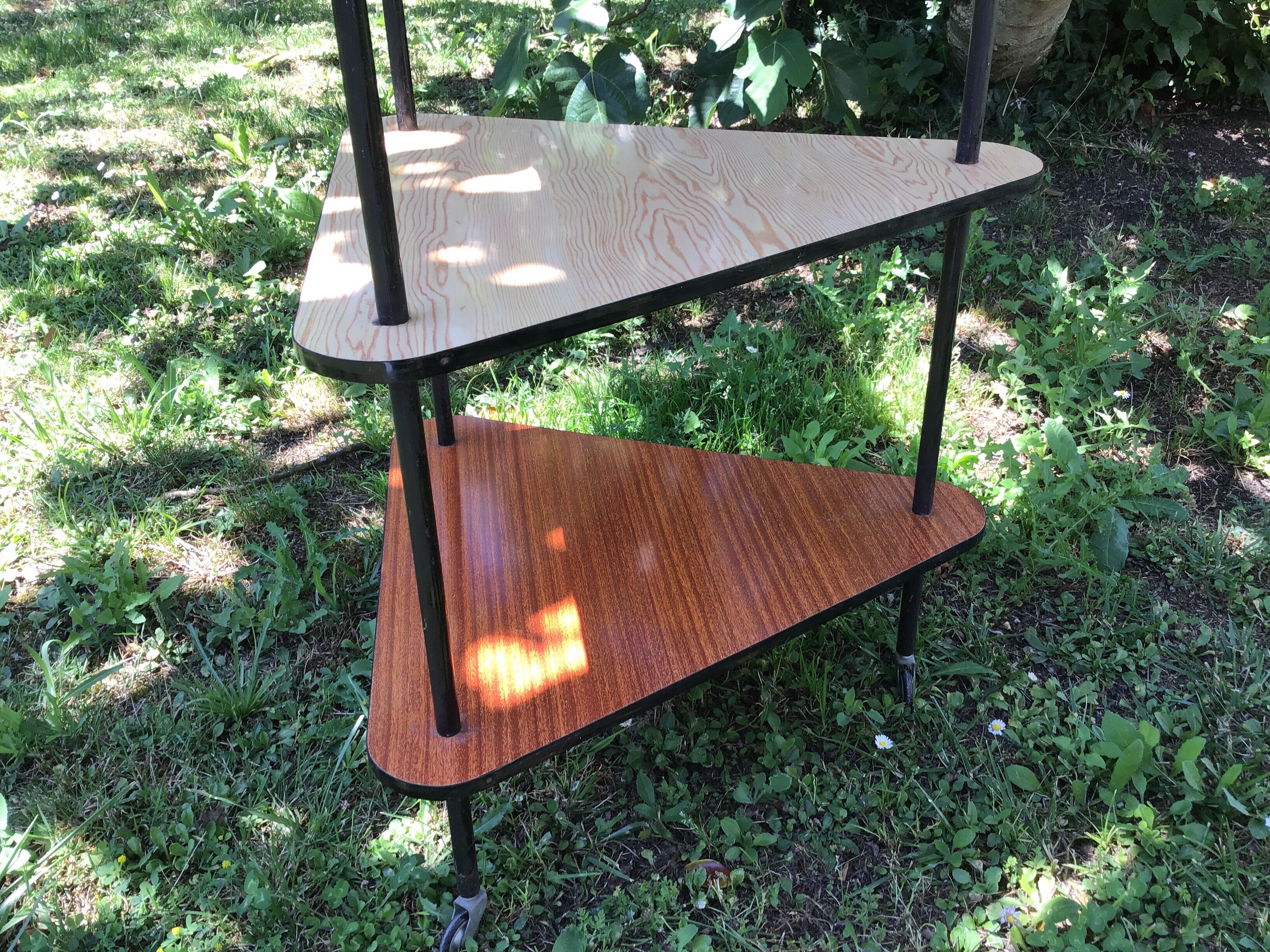Vintage furniture three formica wheeled shelves, design 50-60
