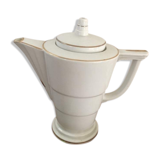 Cafetière porcelaine blanche et dorée art déco