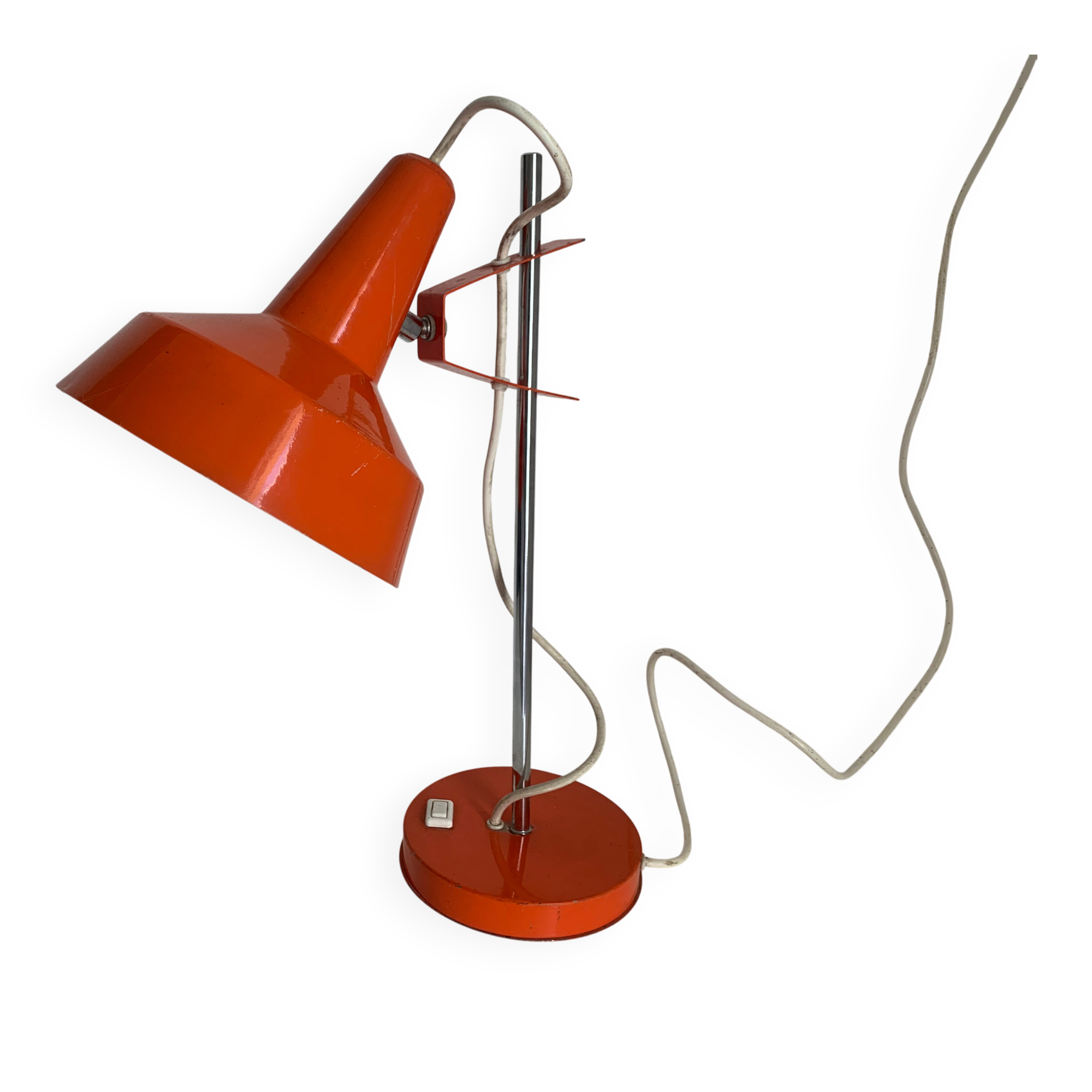 Lampe vintage 1960 Monteuse Delmas bureau orange carotte  - 44 cm