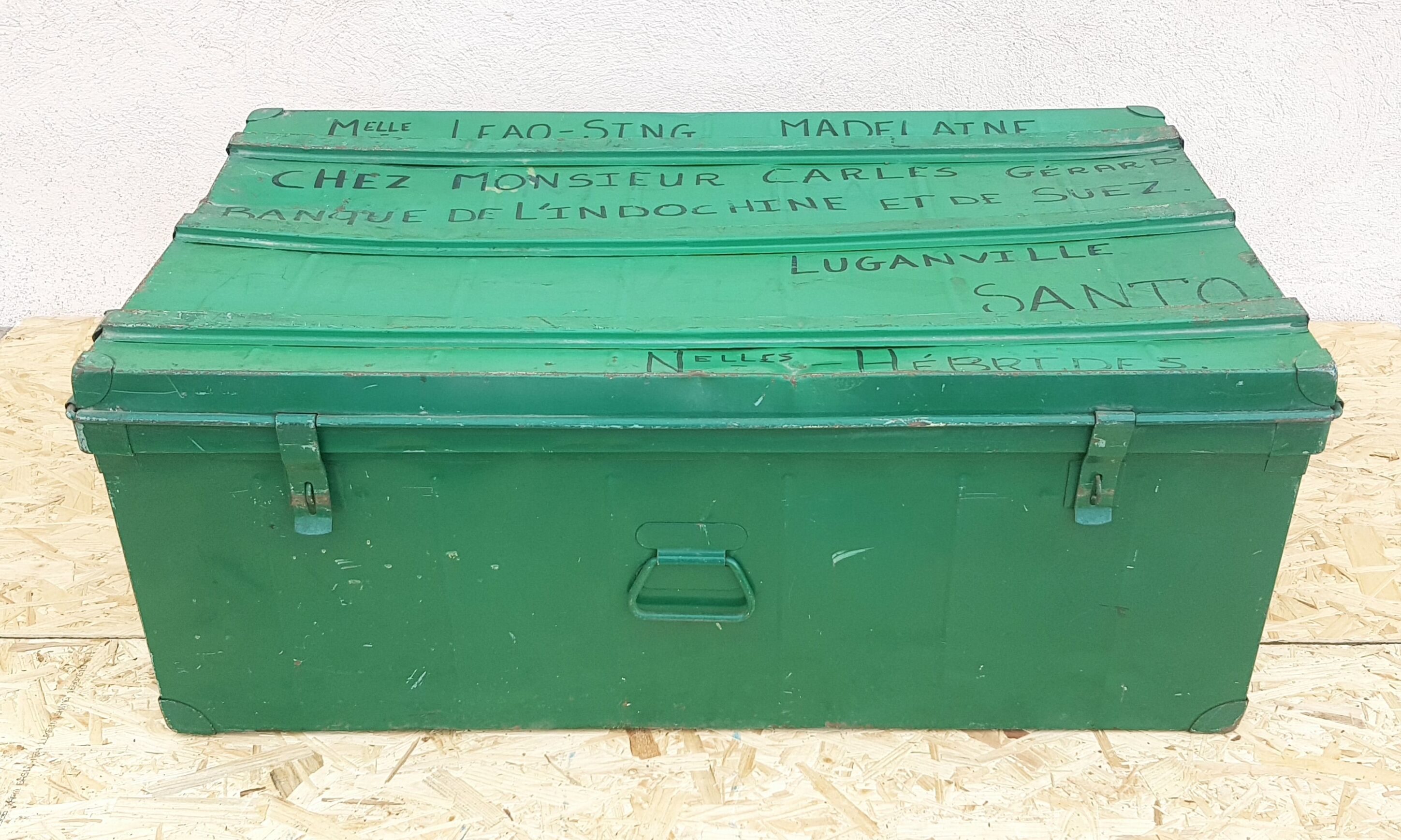 Military green metal trunk