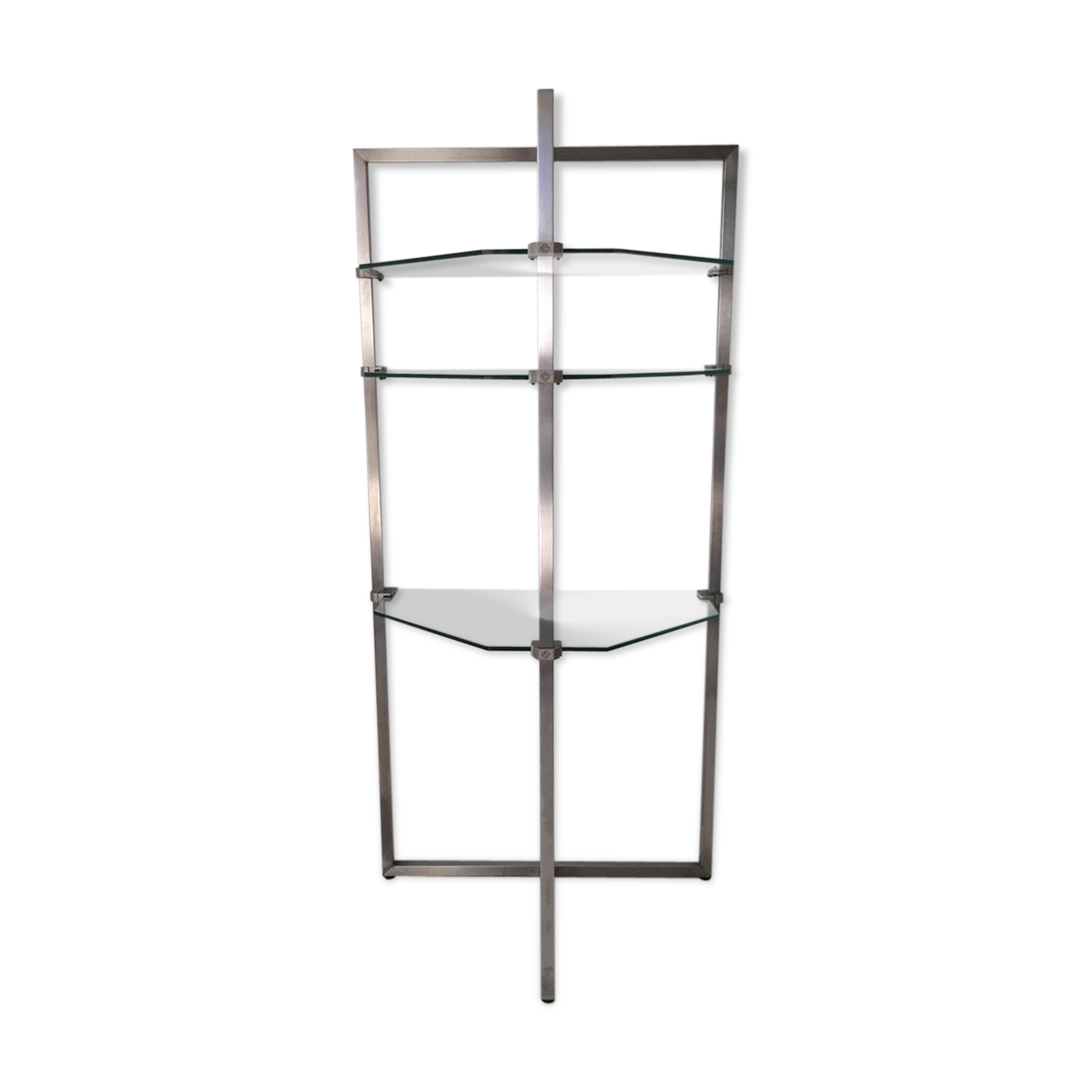 Stainless steel and glass wall shelf, bookcase by Peter Ghyzy, model pioneer