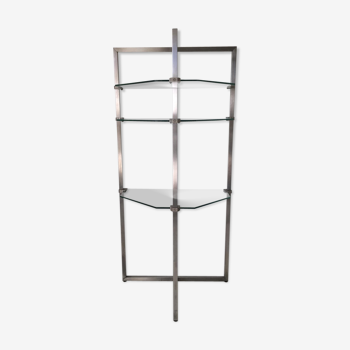 Stainless steel and glass wall shelf, bookcase by Peter Ghyzy, model pioneer