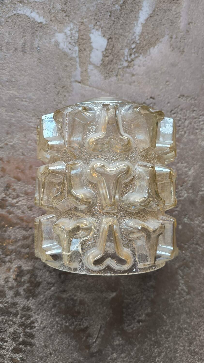 Vintage pressed molded glass globe lamp amber hanging lamp