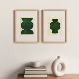Duo of paintings on paper - pow and mood - dark green - signed eawy