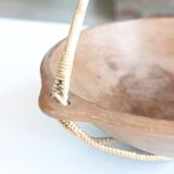 Terracotta table centre with rattan handle, 70s