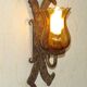 Pair of Hand Forged Wrought Iron Medieval Style Wall Lights with Amber Shades 42
