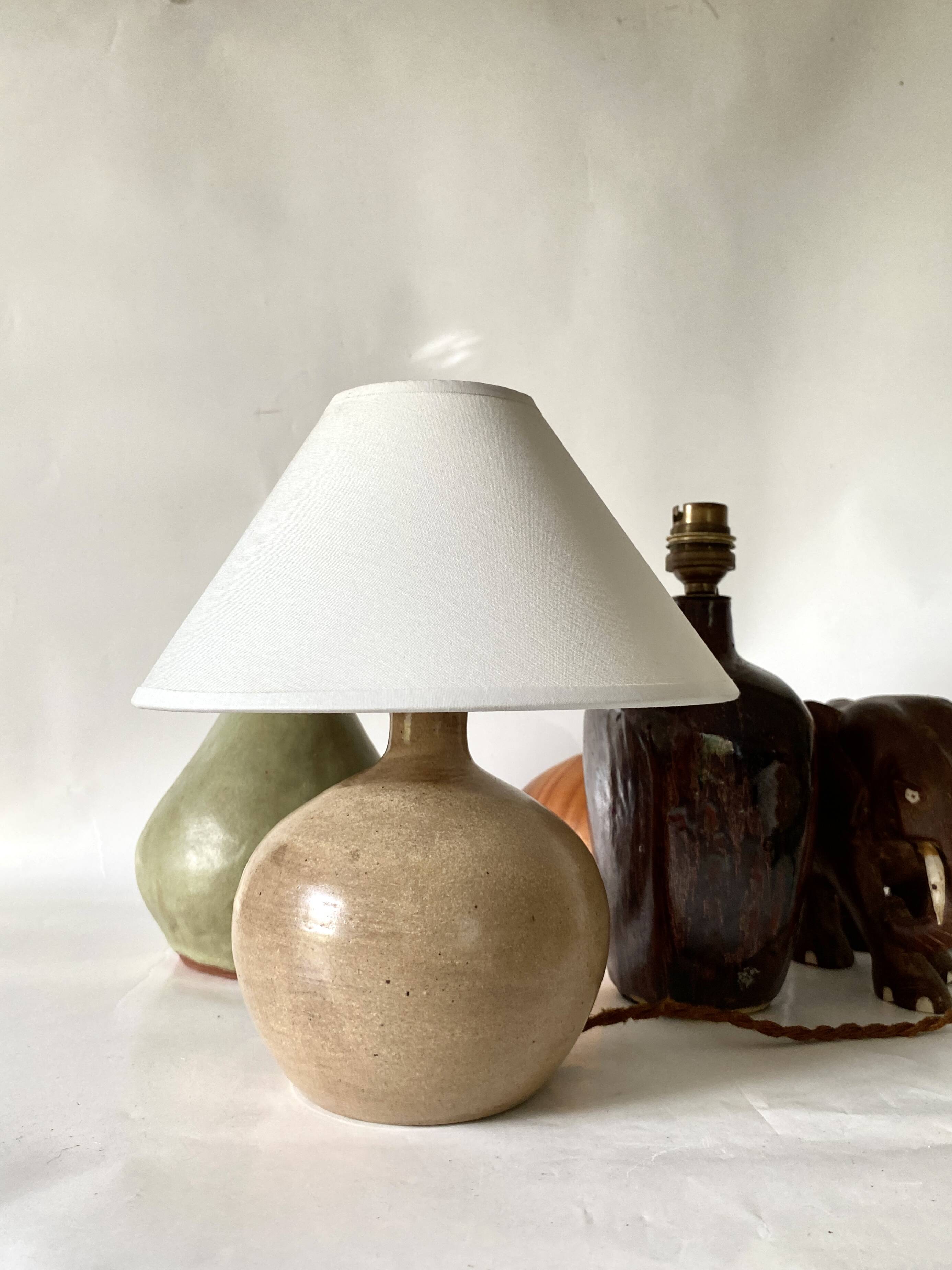 Lampe en grès, câble tissu 2M, abat-jour coton