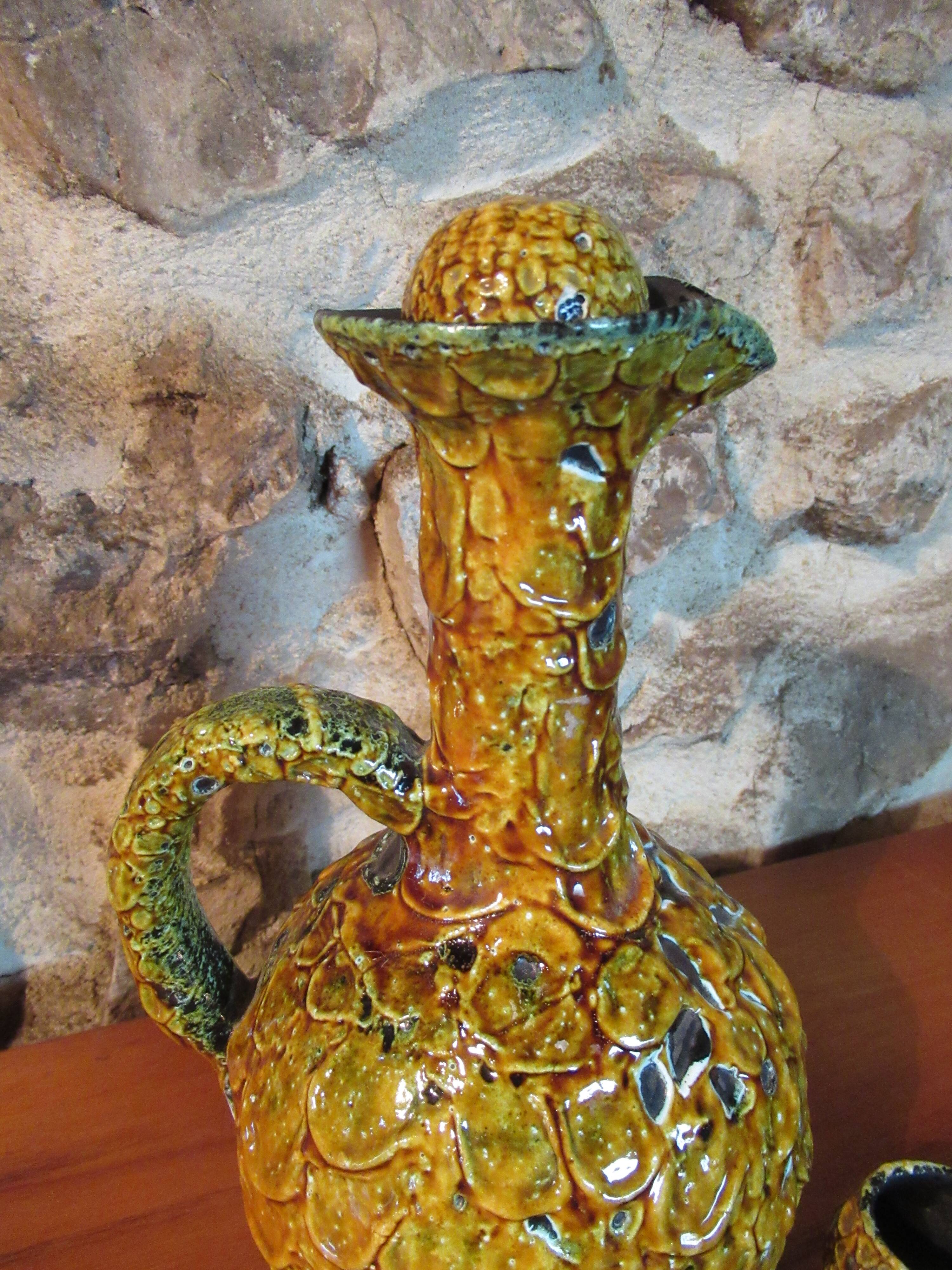 Service liqueur pitcher cyclope charles cart annecy savoie fat lava 1960's