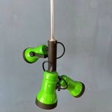 Vintage rod ceiling light with three green spotlights