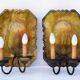 Pair of Dutch Sconces Repusse Brass Two Light Wall Moun