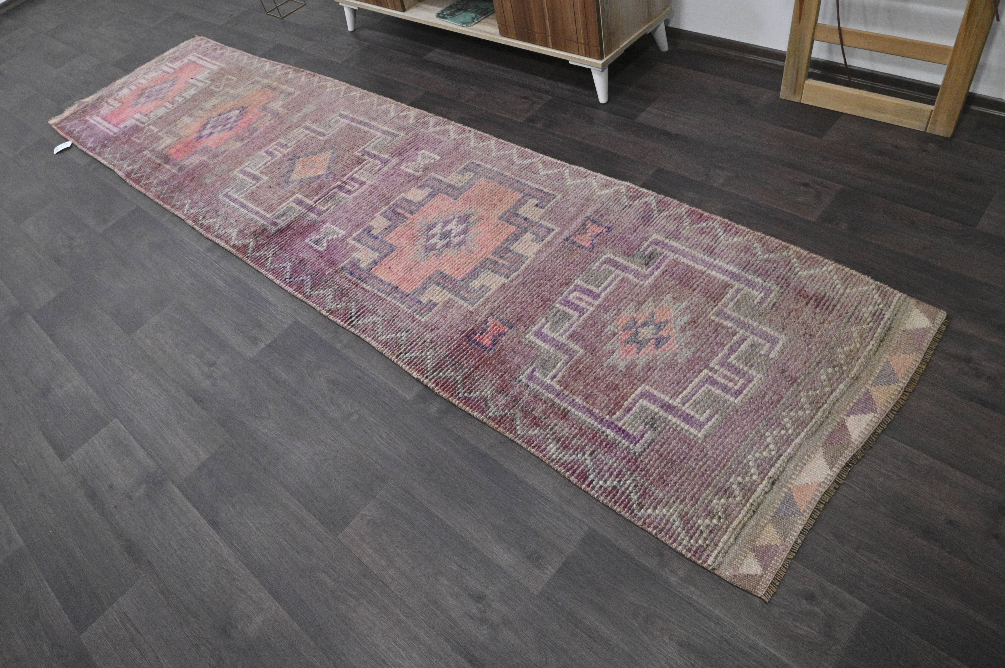 Vintage Turkish wool runner rug, mauve pink tones, 83x340 cm