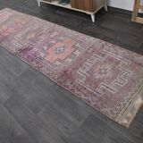 Vintage Turkish wool runner rug, mauve pink tones, 83x340 cm