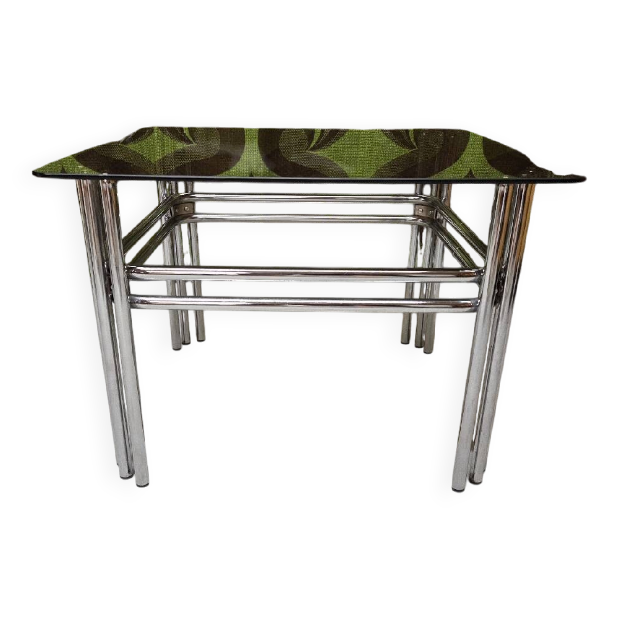 Table basse chrome verre fumé 1970"