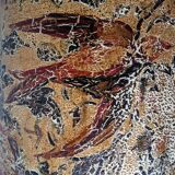 Corbeille à papier en métal peint, motifs fleurs et oiseaux