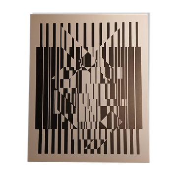 Linear silkscreen print by Victor Vasarely, vintage print circa 1970, op ar