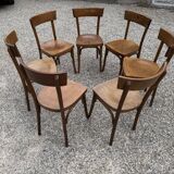 Série Lot de 7 anciennes chaises bistrot en bois