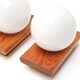 Pair of wood sconces and opaque white glass, 70s