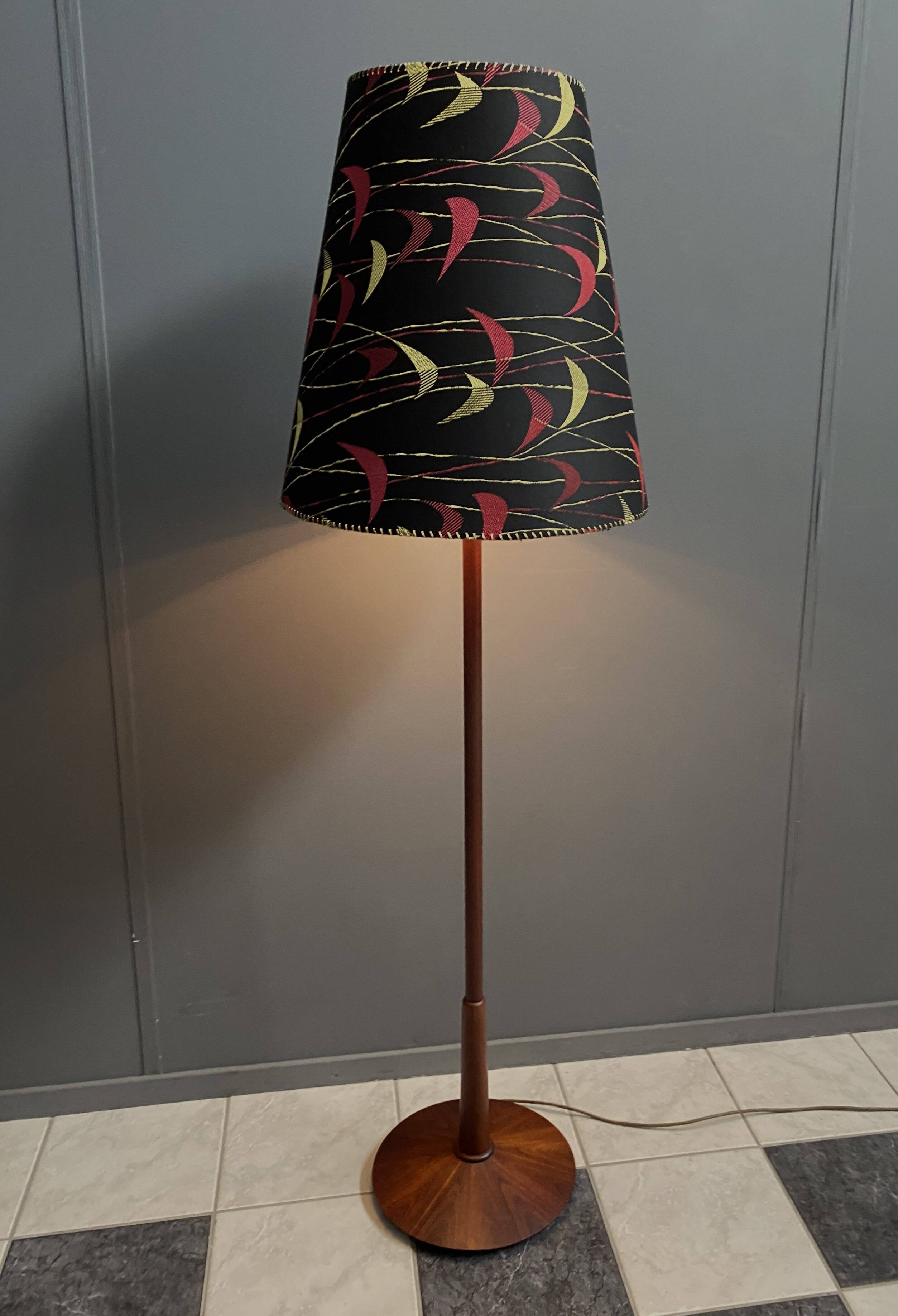 Danish Teak floor lamp with Black and Red , Yellow shade 1960s