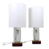 Paire de grandes lampes de table en verre de glace J.T. Kalmar « Frankenberg » avec base illuminée