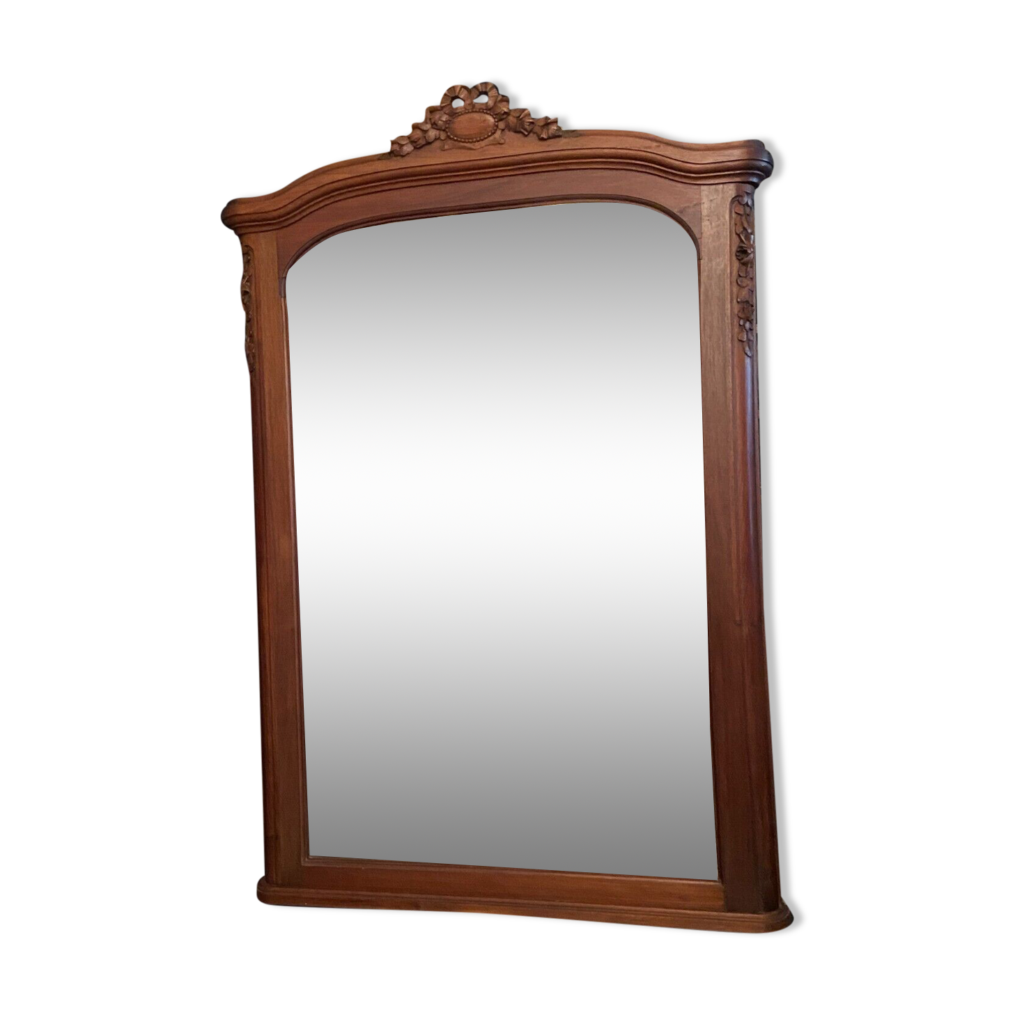 Beveled mirror trumeau fireplace glass in solid walnut Louis XVI style