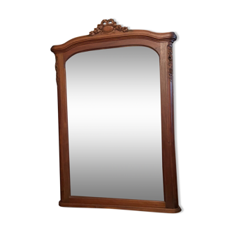 Beveled mirror trumeau fireplace glass in solid walnut Louis XVI style