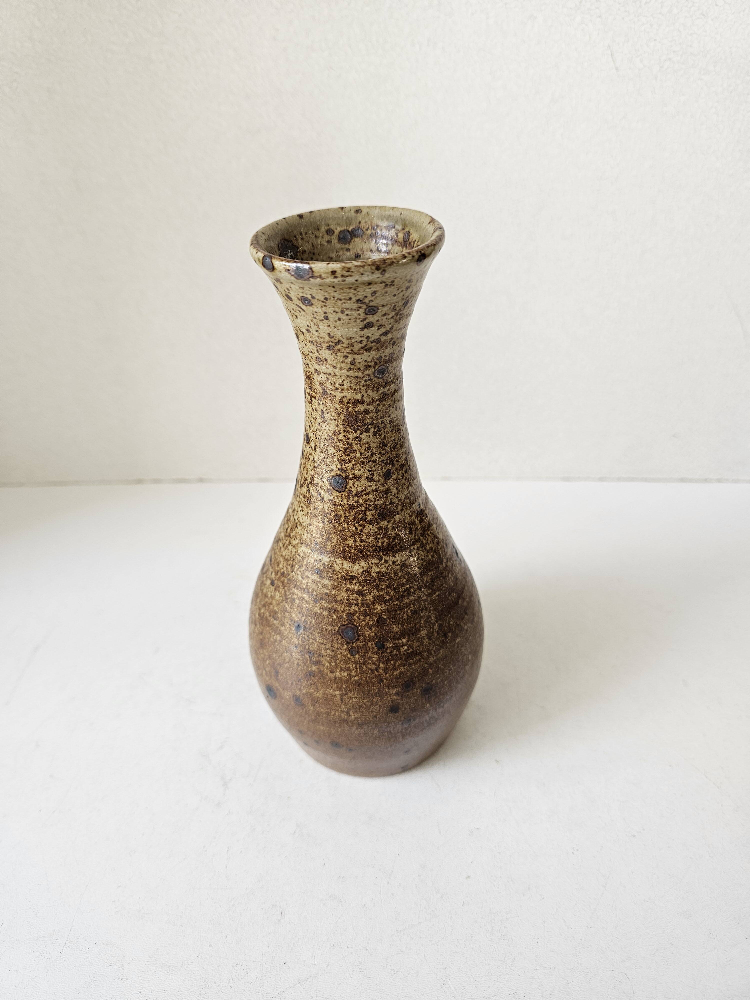 Vase soliflore en céramique grès pyrité Signé Christophe et Nathalie Hurtau
