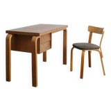 Early Vintage Finnish Mid Century Alvar Aalto Wooden Desk & Chair, 1940s