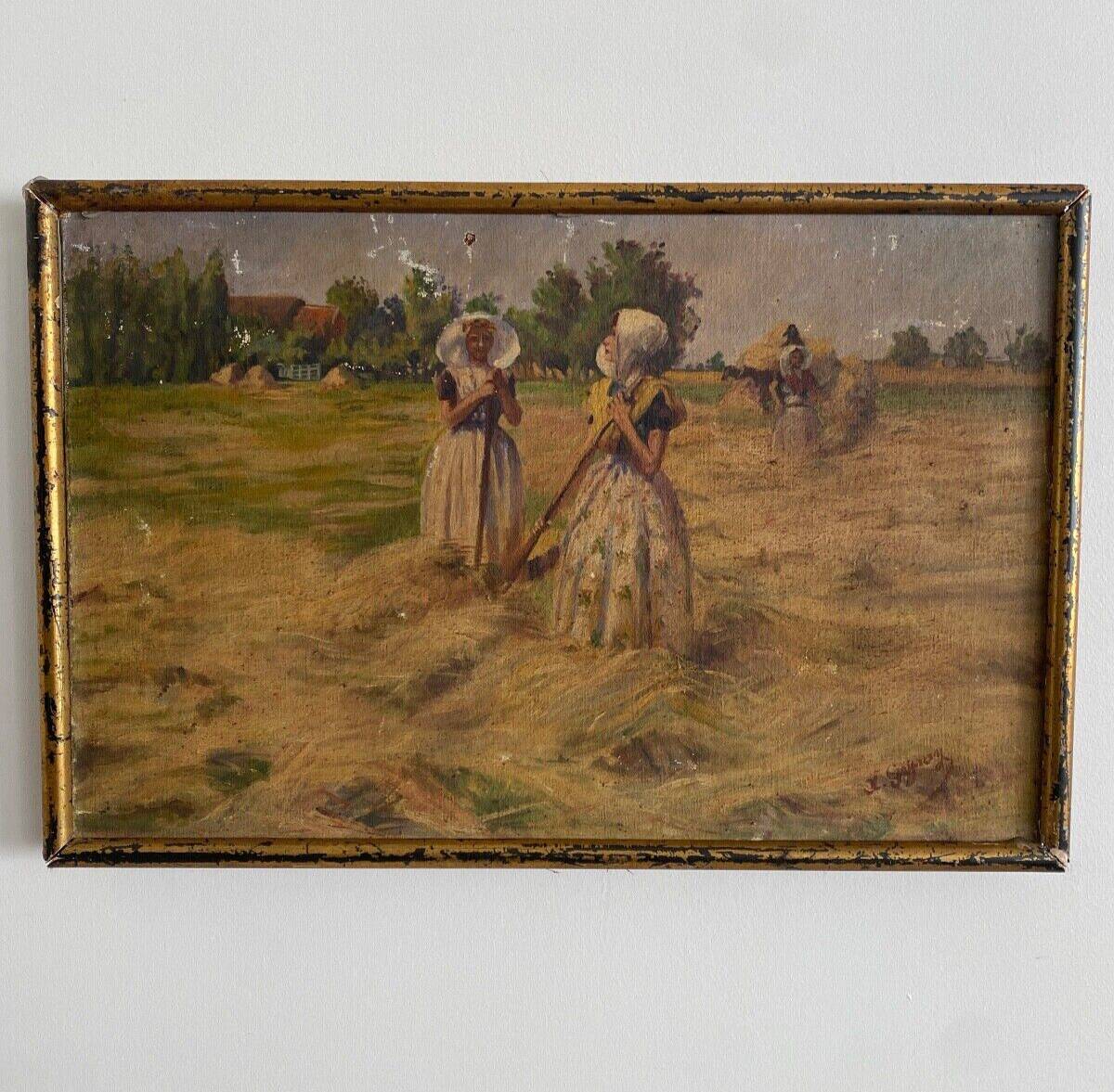Oil on canvas by Geffroy women at the harvest early 20th century