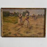 Oil on canvas by Geffroy women at the harvest early 20th century
