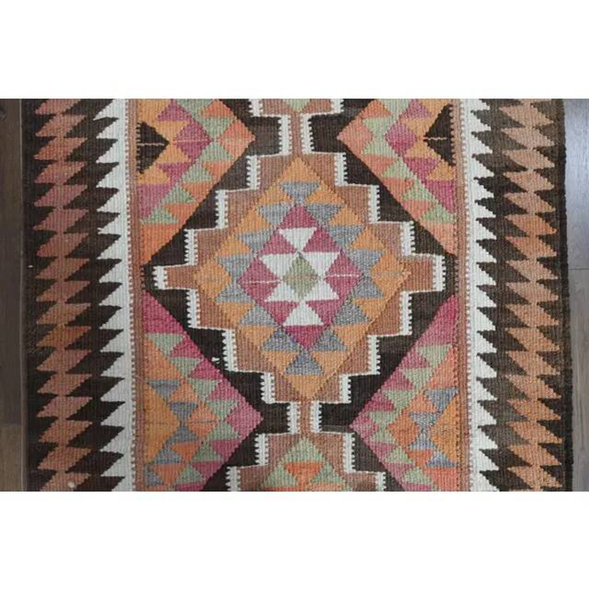 Handwoven Orange Wool Turkish Oushak Runner Rug 99x343