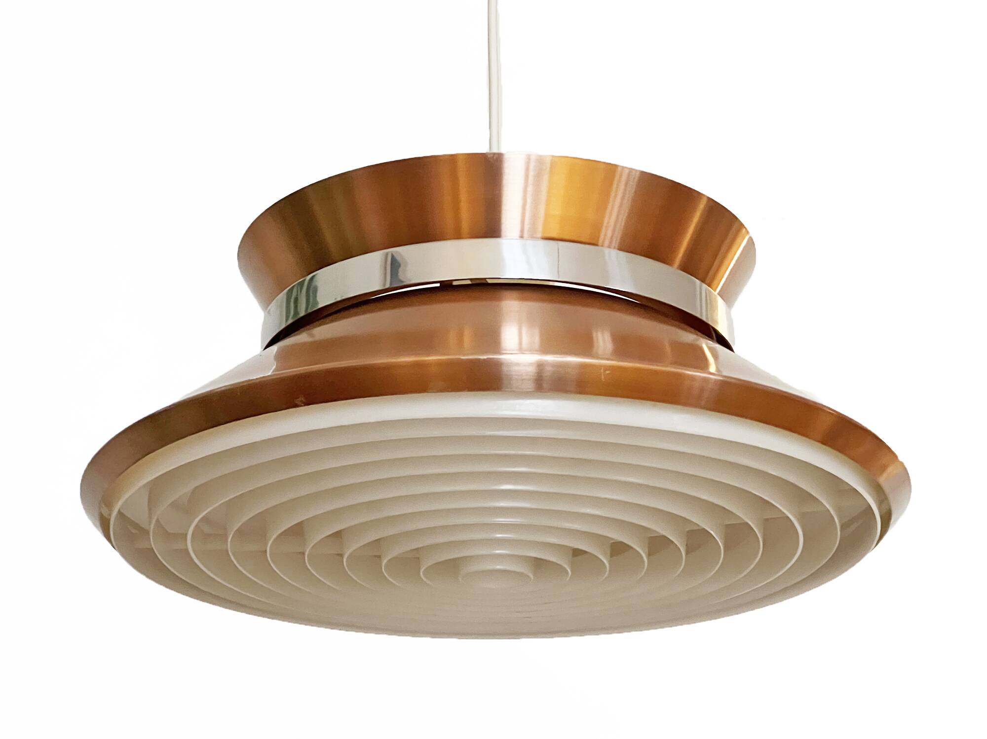 Copper colored aluminium pendant light by Carl Thore for Granhaga Metall. Sweden 1970s