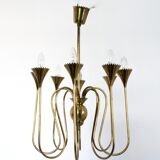 Vintage Eight-Light Brass Chandelier Highly Ascribable to Ulrich, Italy