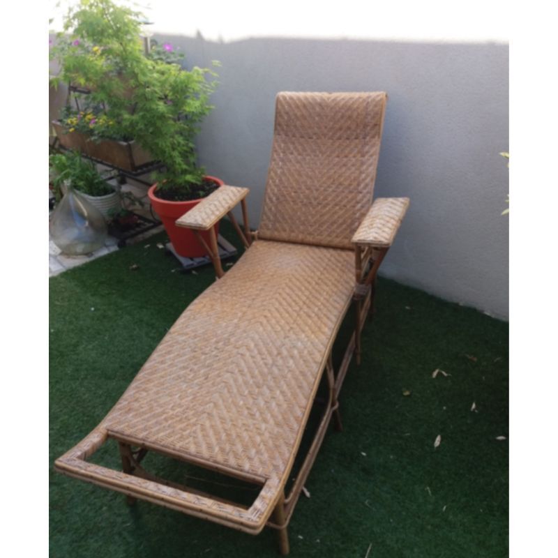 Transat chaise longue en rotin des années 30