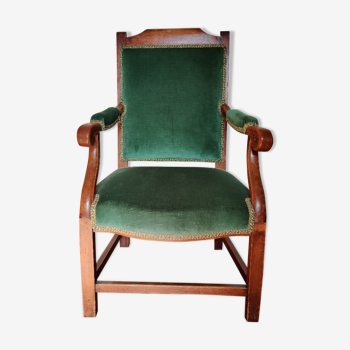 Green velvet and wood chair