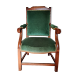 Fauteuil velours vert et bois