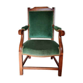 Fauteuil velours vert et bois