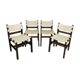 Series of 4 wooden and leather chairs