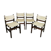 Series of 4 wooden and leather chairs