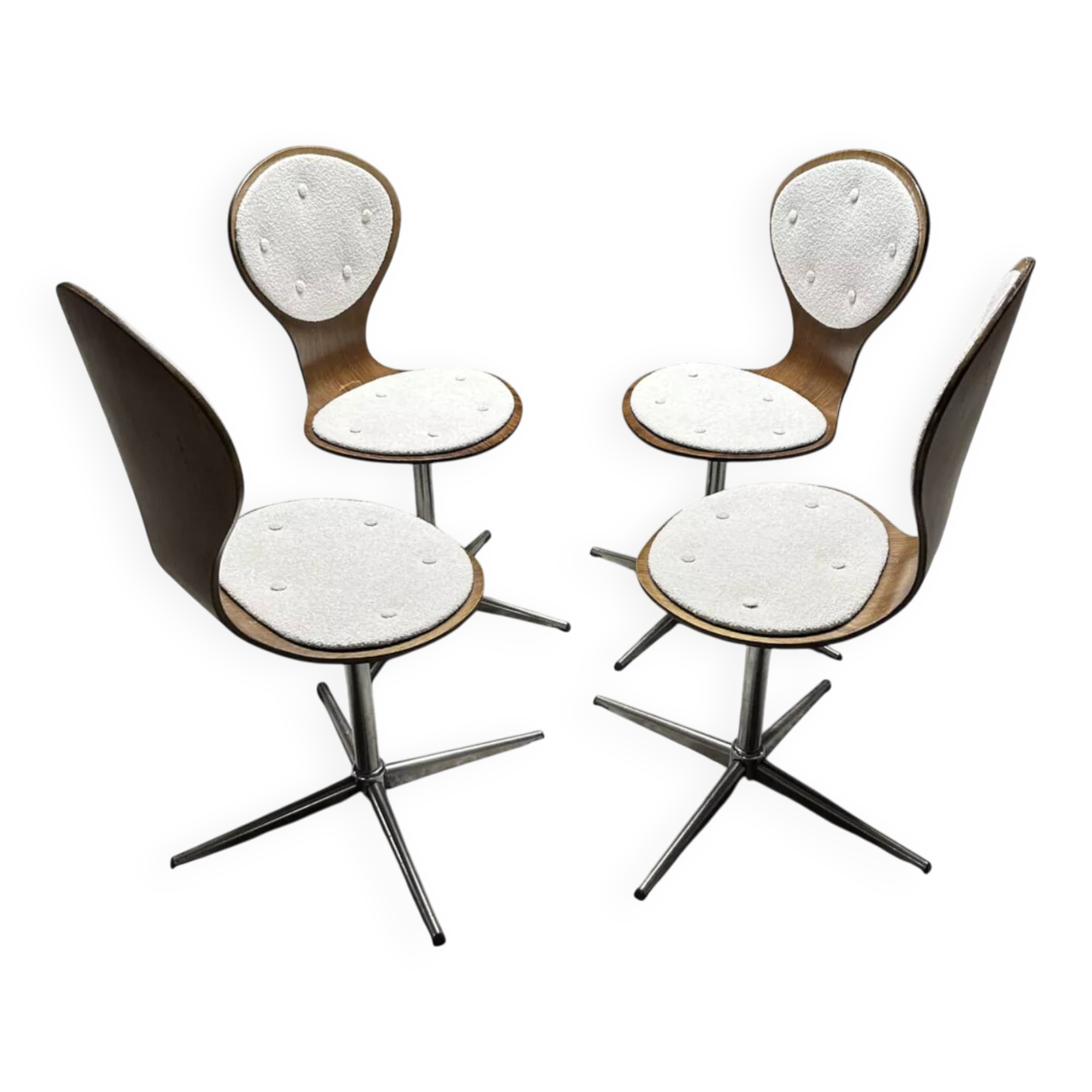Suite de 4 chaises vintage bois cintré et palissandre. Allemagne, années 60