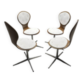 Suite de 4 chaises vintage bois cintré et palissandre. Allemagne, années 60