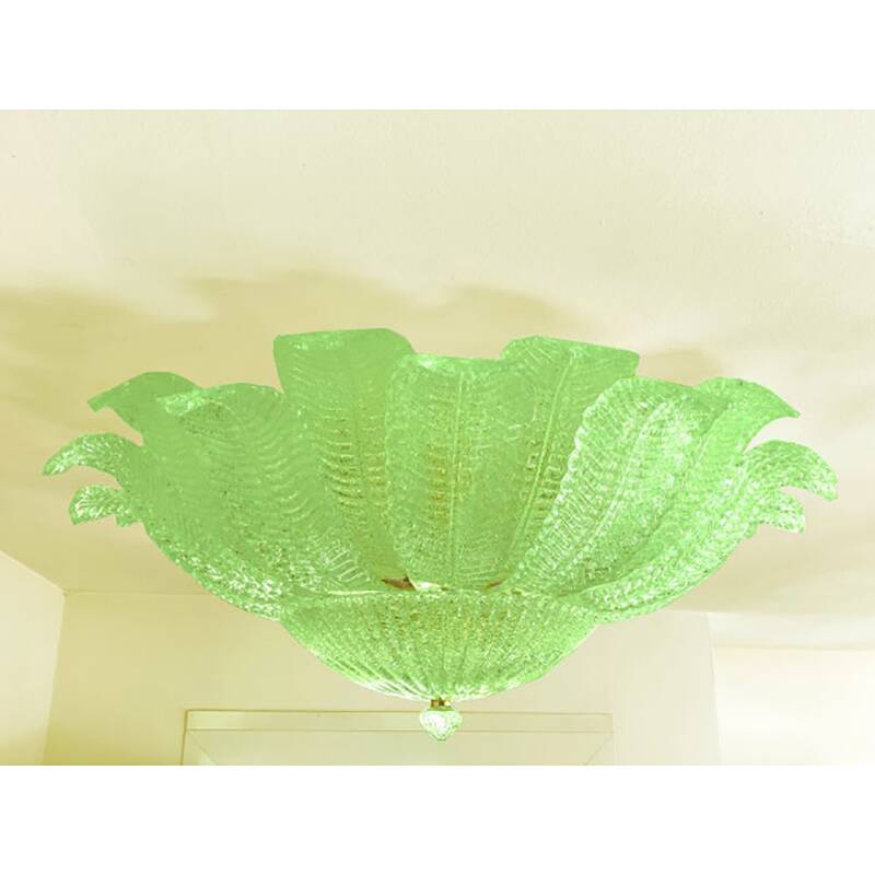 Mid-Century Modern Style Venetian Green “Leafs” Glass Flush Mount