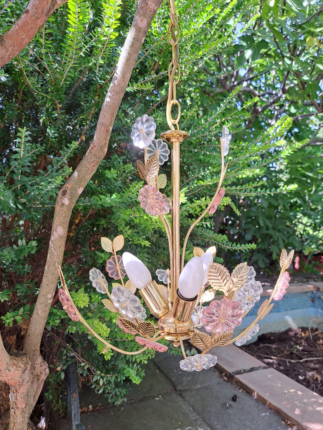 Glass flower chandelier 80s
