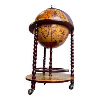 Meuble bar vintage / bar globe sur roulettes : thème zodiaque